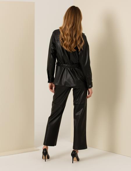 Siyah Suni Deri Pantolon - 50254469030