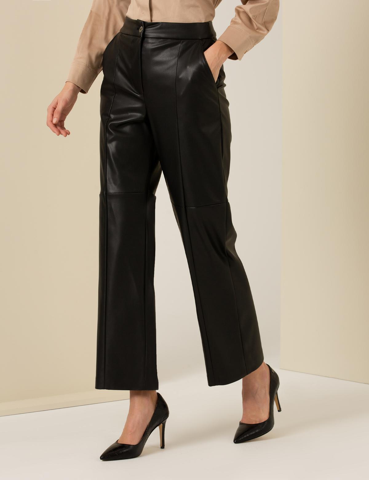 Siyah Suni Deri Pantolon - 50254469030