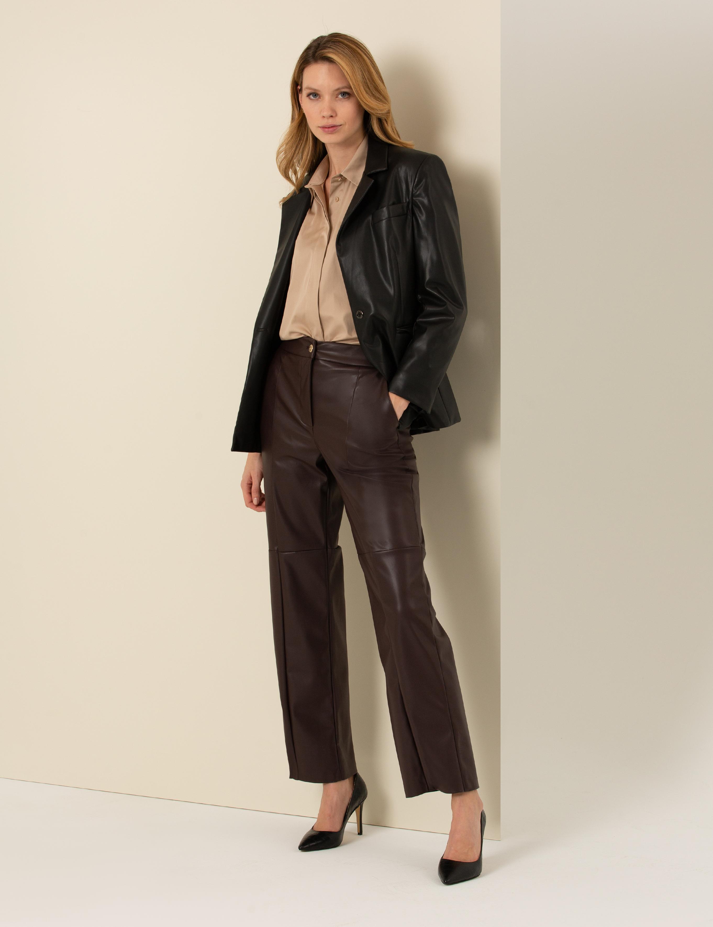 Kahverengi Suni Deri Pantolon