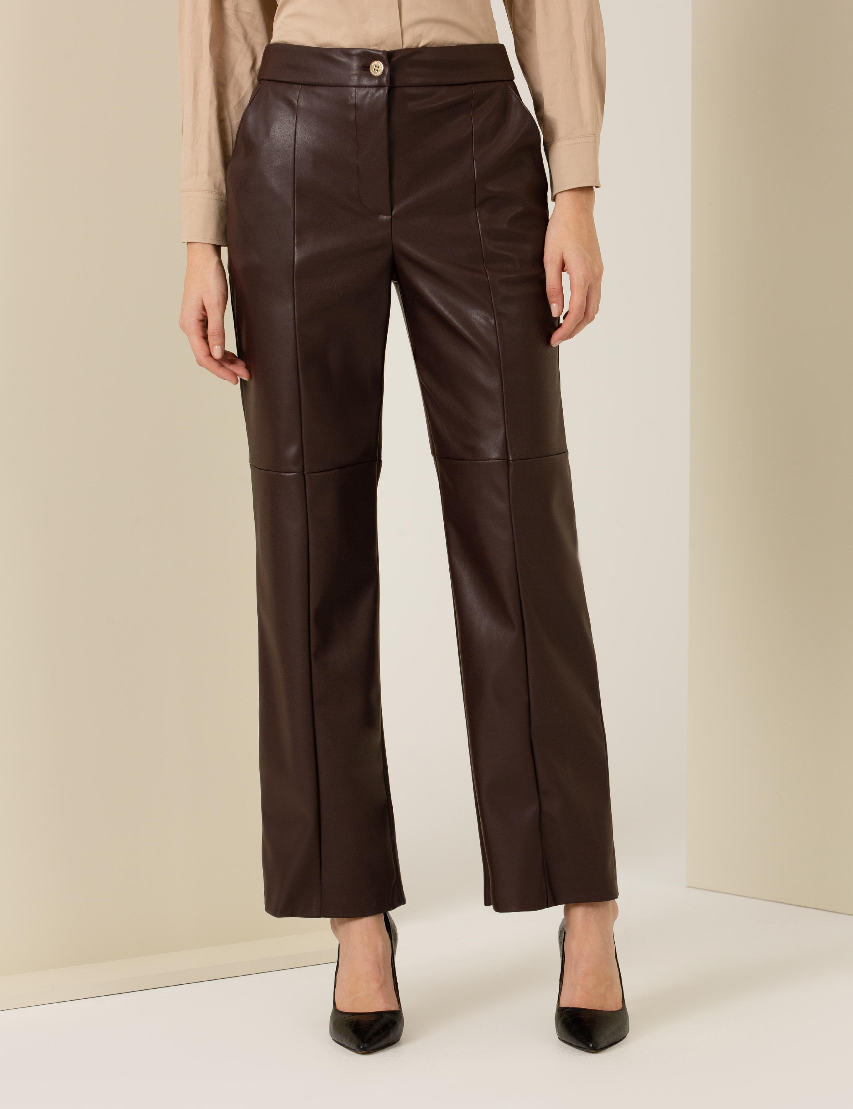 Kahverengi Suni Deri Pantolon