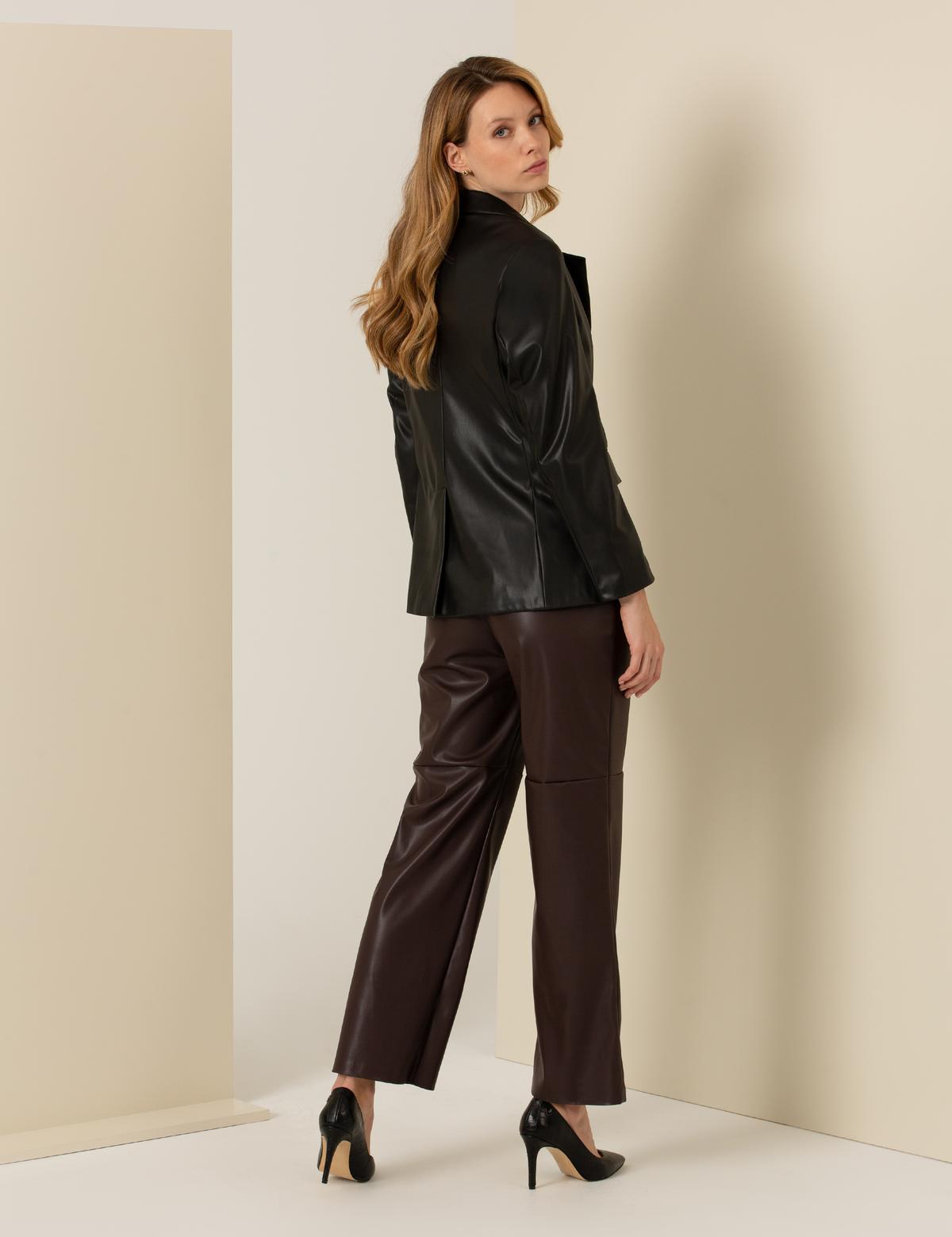 Kahverengi Suni Deri Pantolon - 50254469039