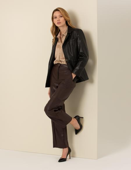 Kahverengi Suni Deri Pantolon - 50254469039