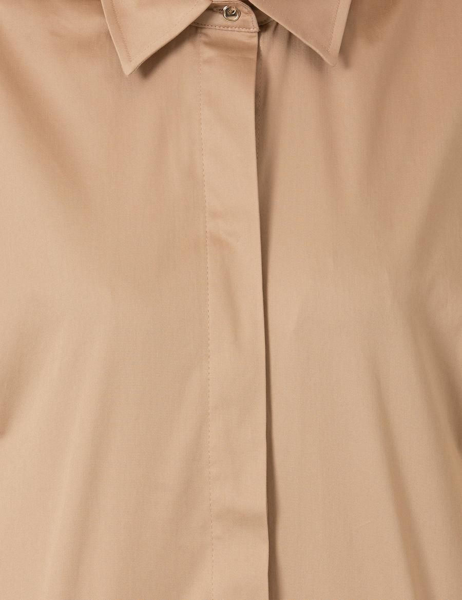 Bej Oversize Uzun Kollu Gömlek