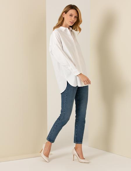 Beyaz Oversize Uzun Kollu Gömlek - 50262737012