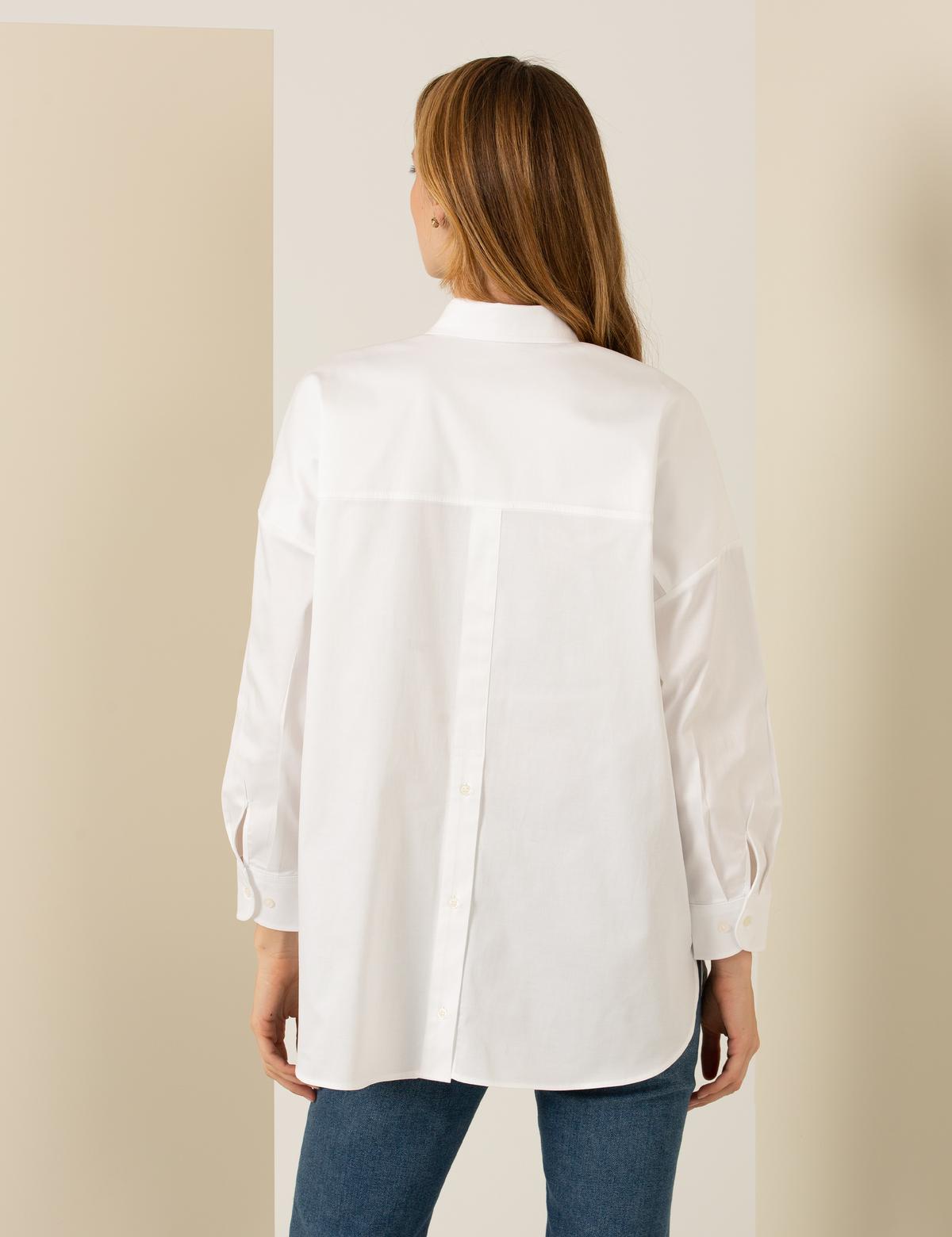 Beyaz Oversize Uzun Kollu Gömlek - 50262737012