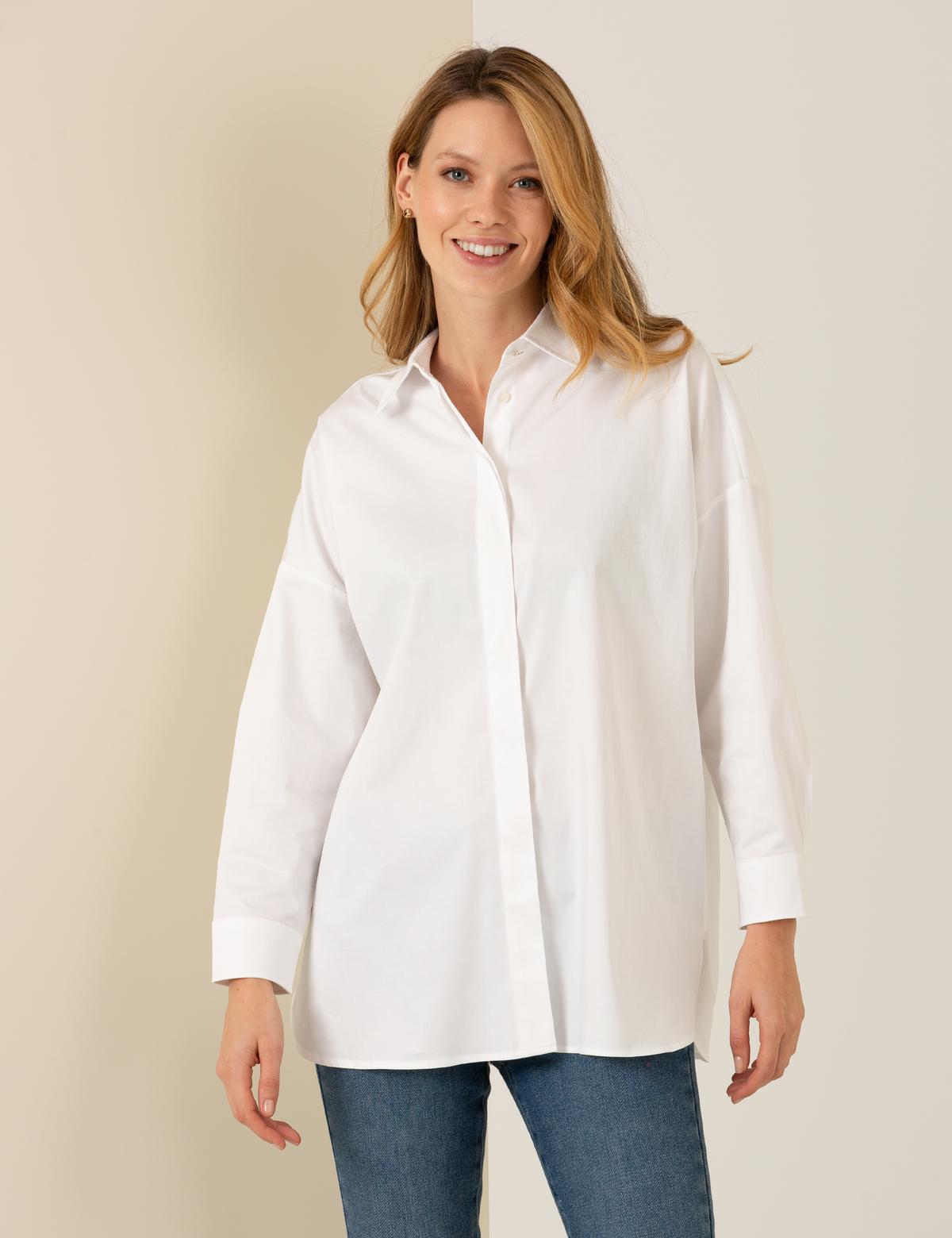 Beyaz Oversize Uzun Kollu Gömlek - 50262737012