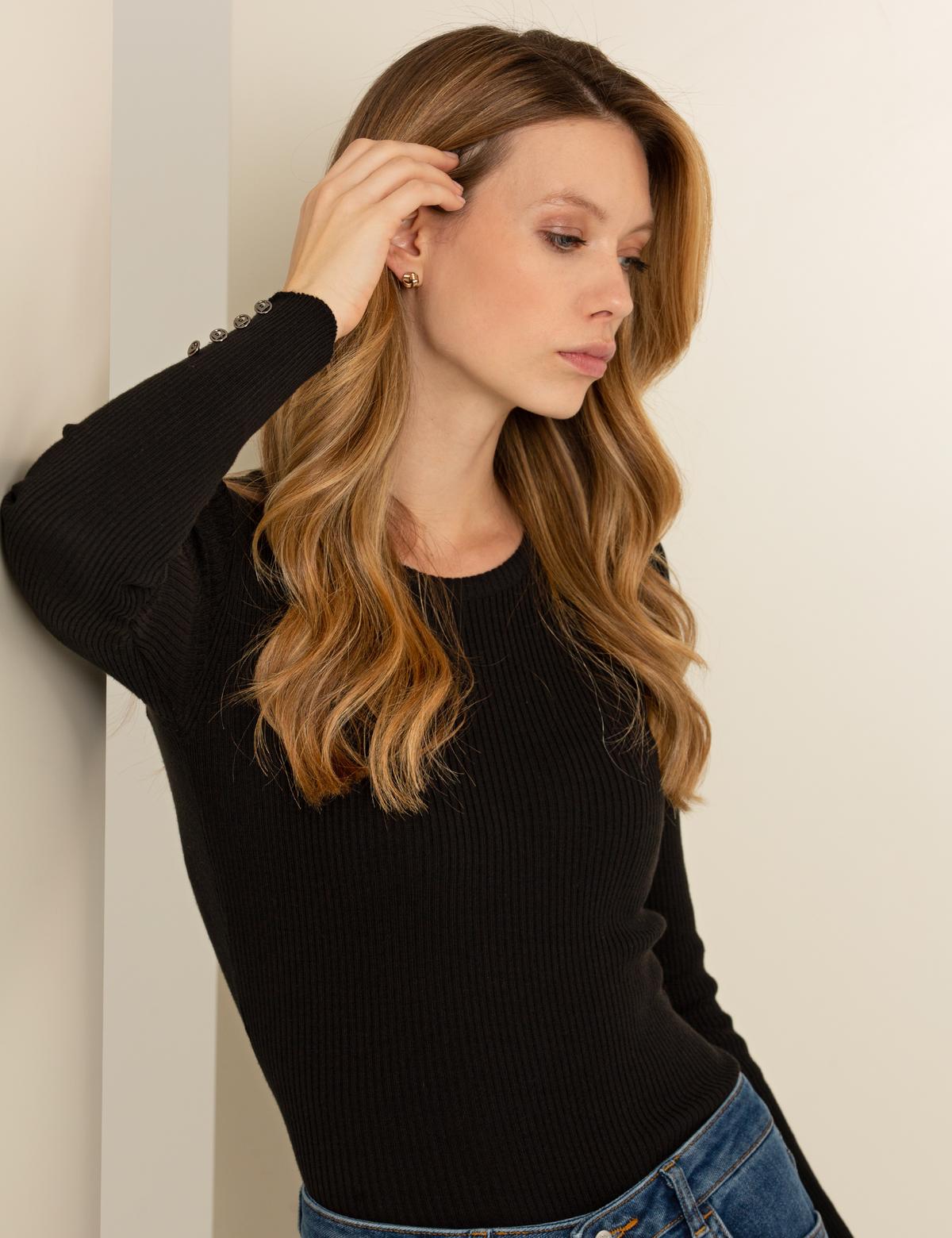 Siyah Slim Fit Bisiklet Yaka Basic Kazak - 50257264006