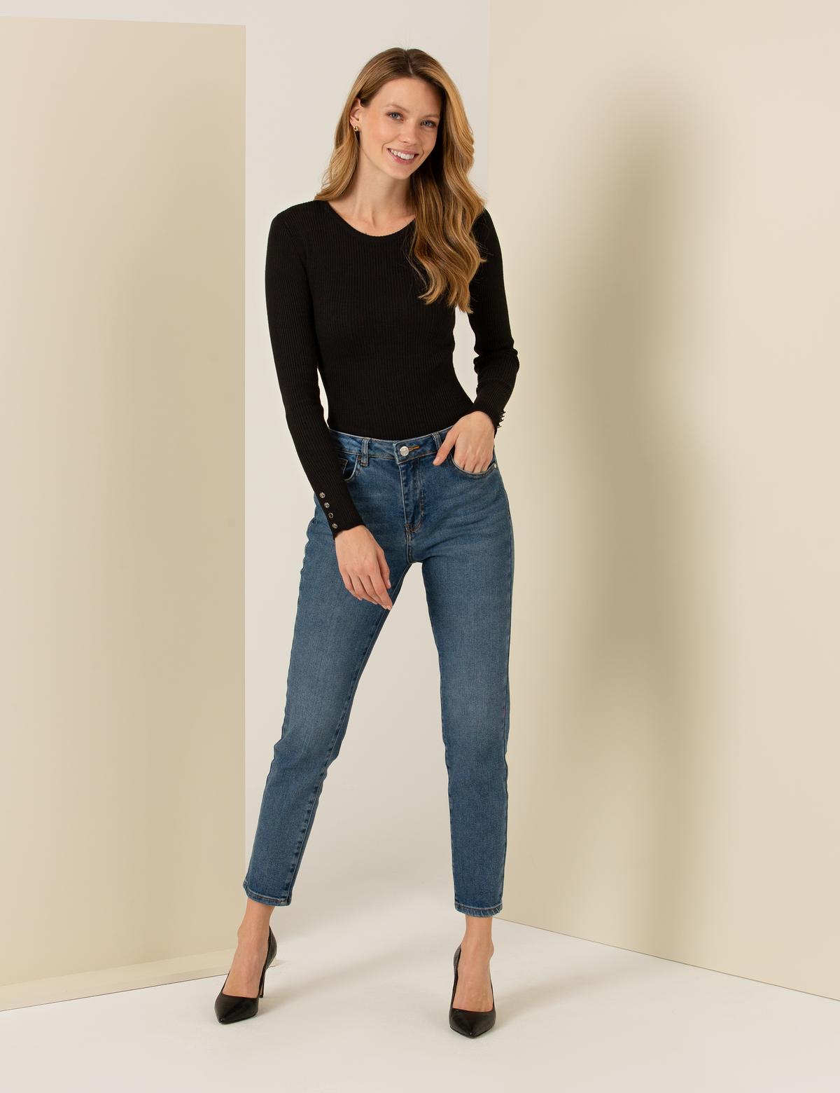 Siyah Slim Fit Bisiklet Yaka Basic Kazak - 50257264006