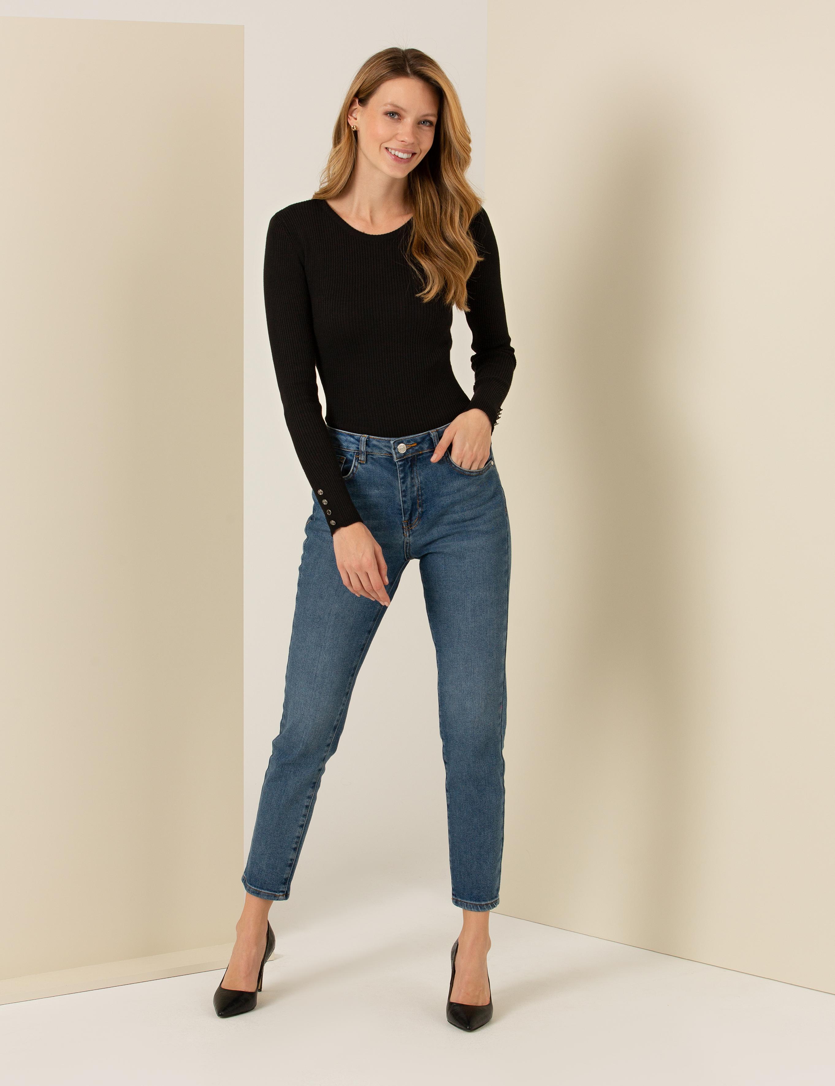 Siyah Slim Fit Bisiklet Yaka Basic Kazak