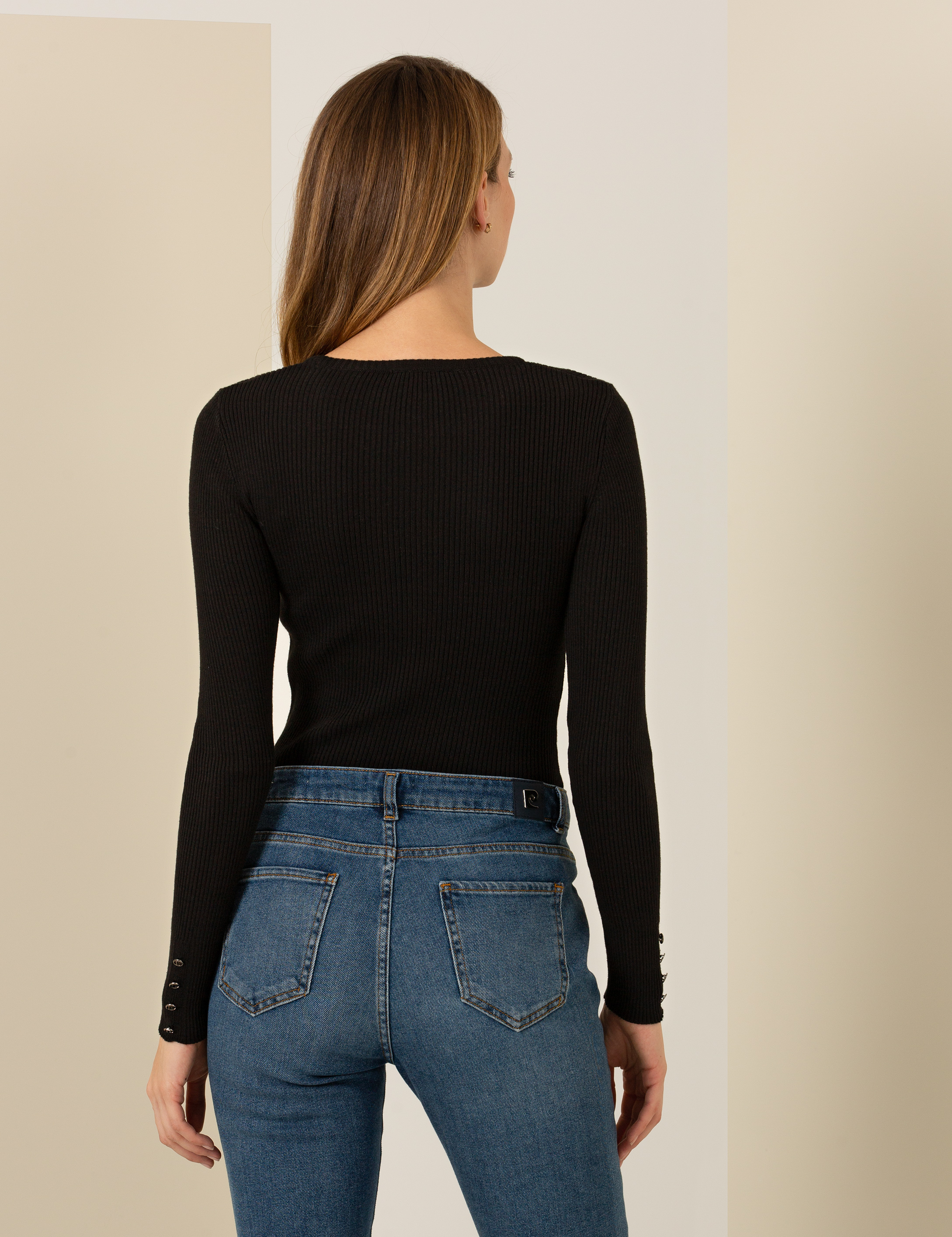 Siyah Slim Fit Bisiklet Yaka Basic Kazak - Image 5