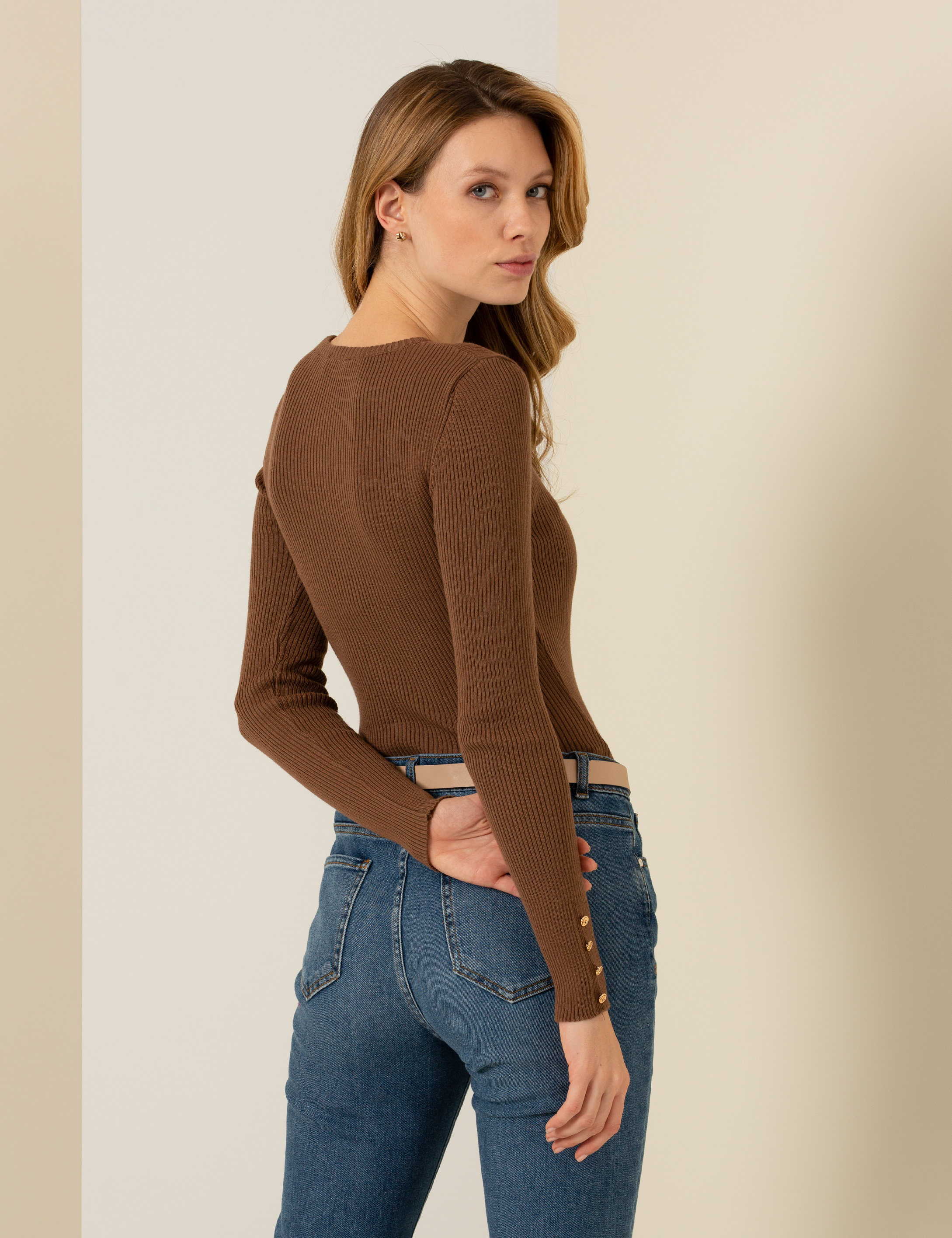 Coconut Slim Fit Bisiklet Yaka Basic Kazak - Image 5