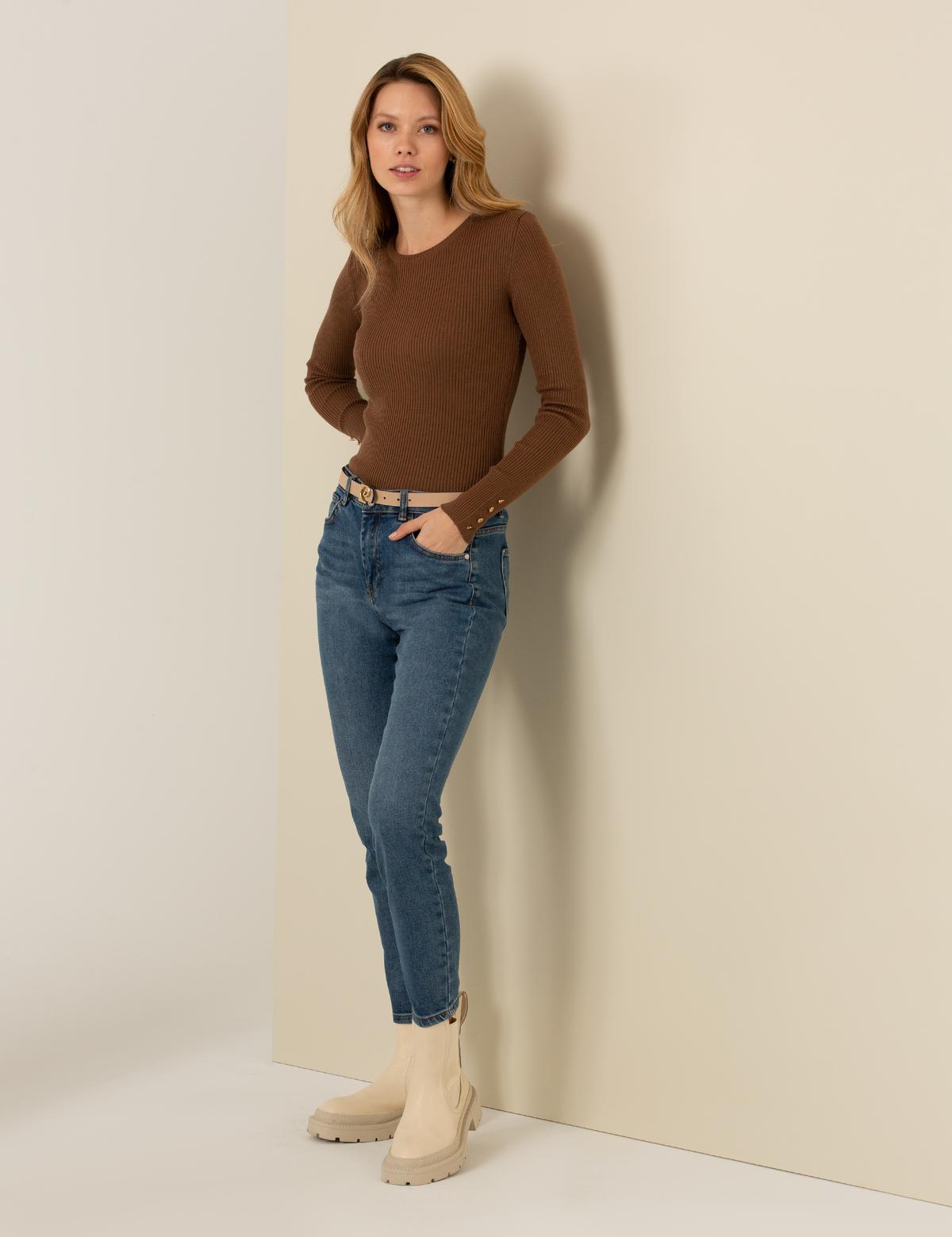 Coconut Slim Fit Bisiklet Yaka Basic Kazak - 50257264075