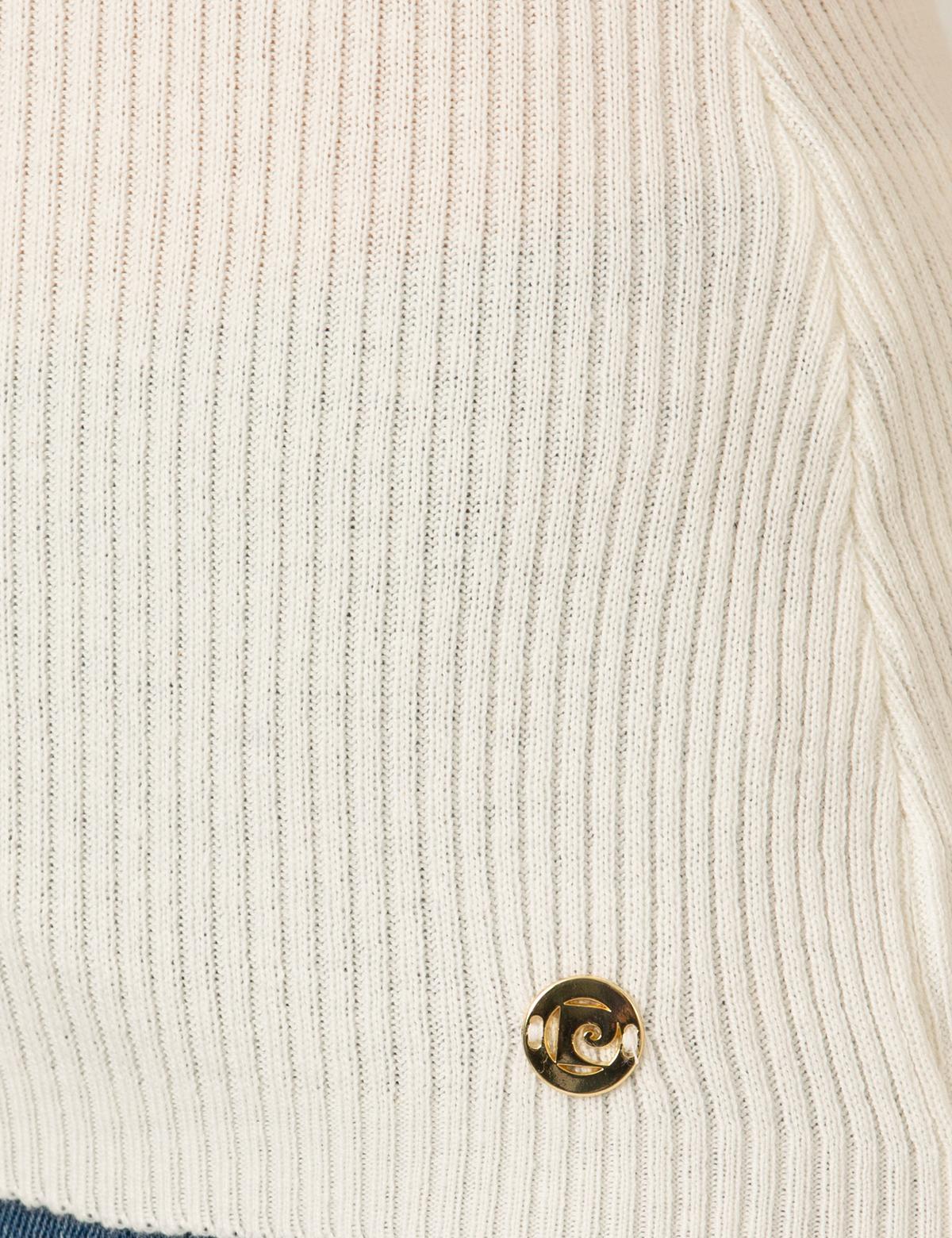 Ekru Slim Fit Bisiklet Yaka Kazak - 50260573007