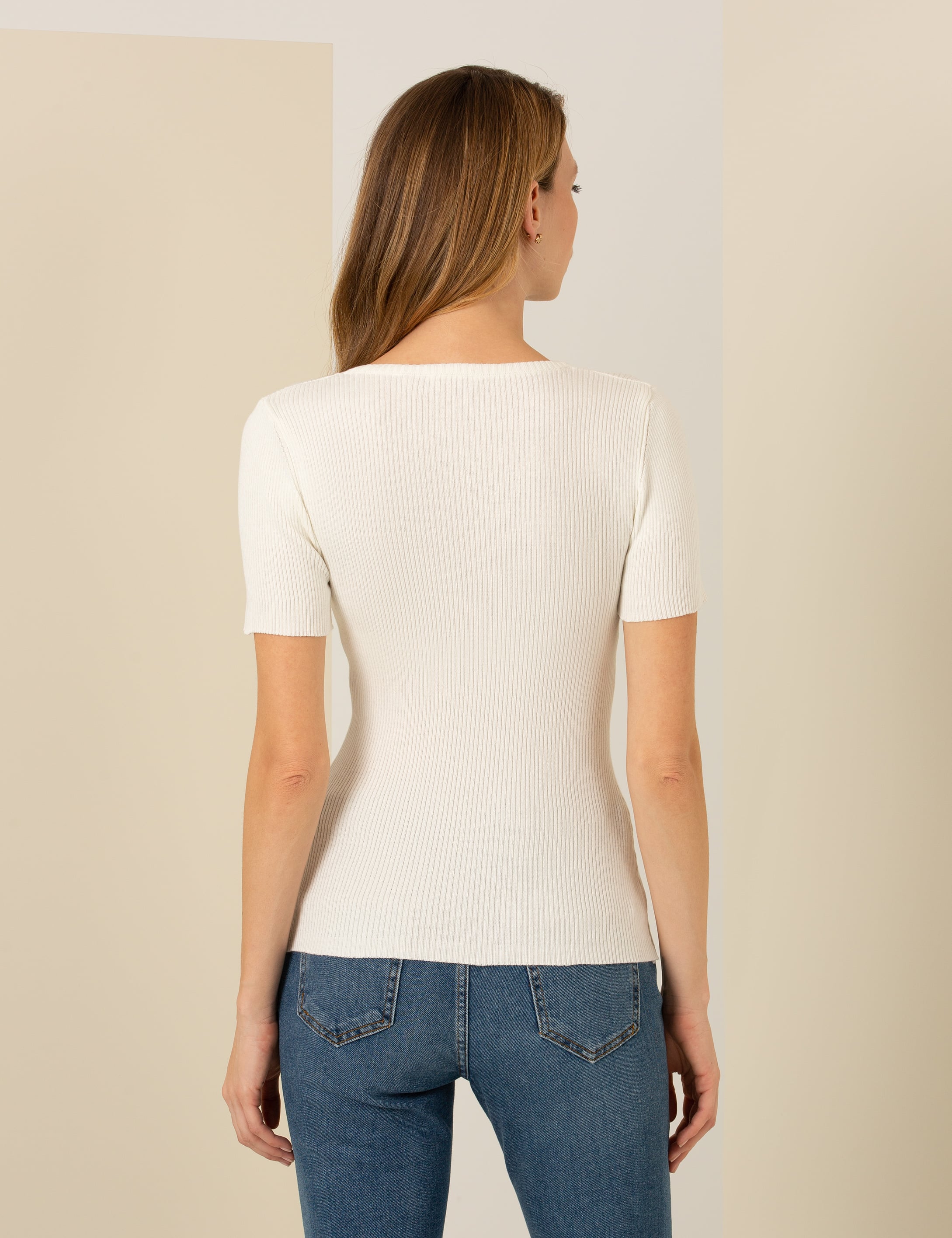 Ekru Slim Fit Bisiklet Yaka Kazak