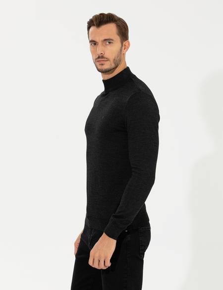 Antrasit Melanj Regular Fit Yarım Balıkçı Yaka Yün Karışımlı Basic Triko Kazak - 50236754093
