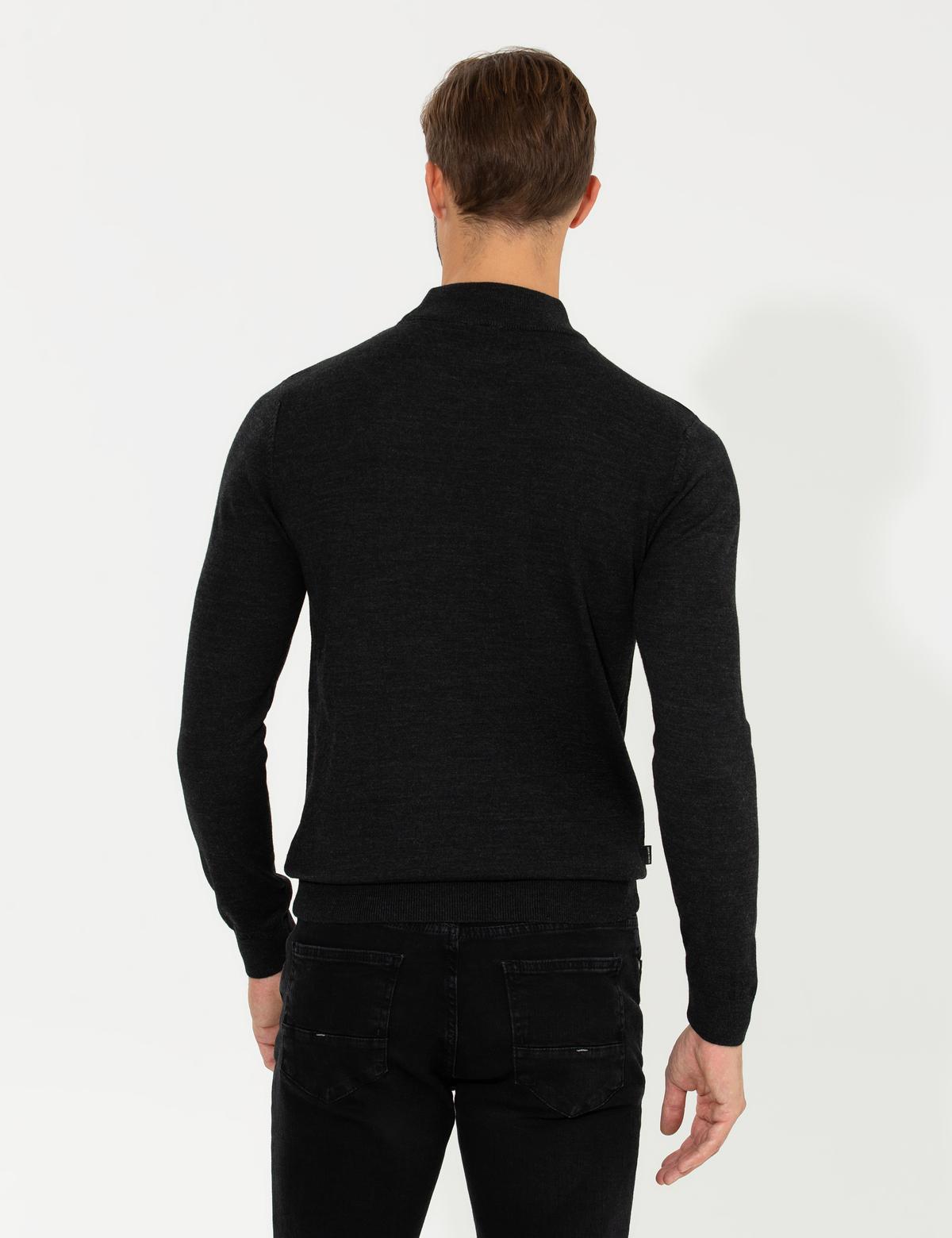 Antrasit Melanj Regular Fit Yarım Balıkçı Yaka Yün Karışımlı Basic Triko Kazak - 50236754093