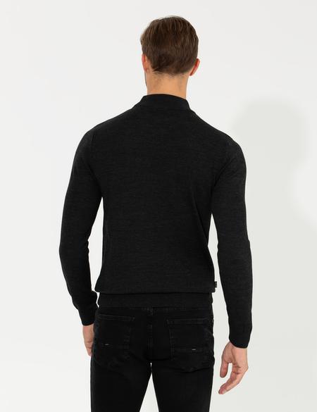 Antrasit Melanj Regular Fit Yarım Balıkçı Yaka Yün Karışımlı Basic Triko Kazak - 50236754093