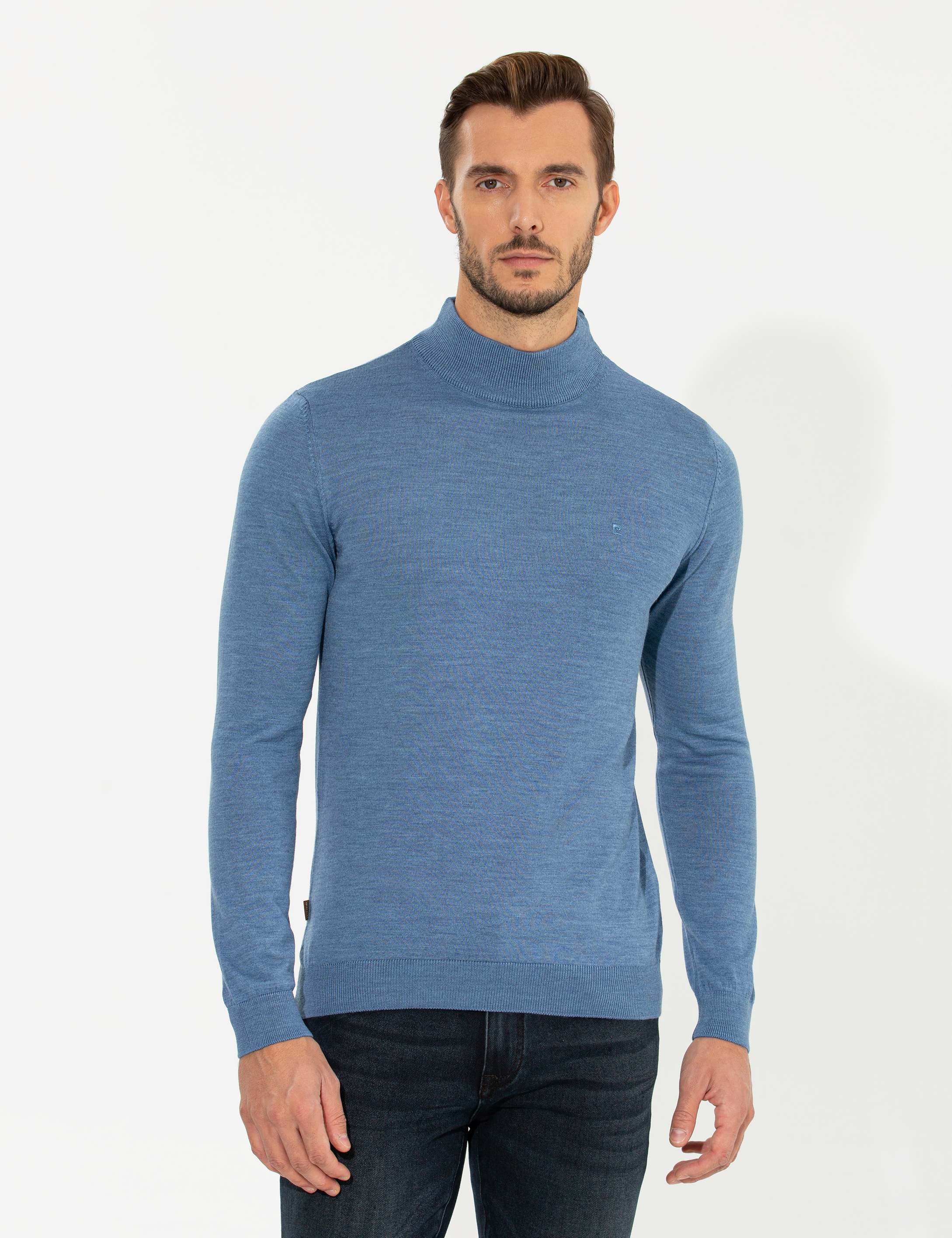 Pierre Cardin Mavi Regular Fit Yarım Balıkçı Yaka Yün Karışımlı Basic Triko Kazak görsel 2