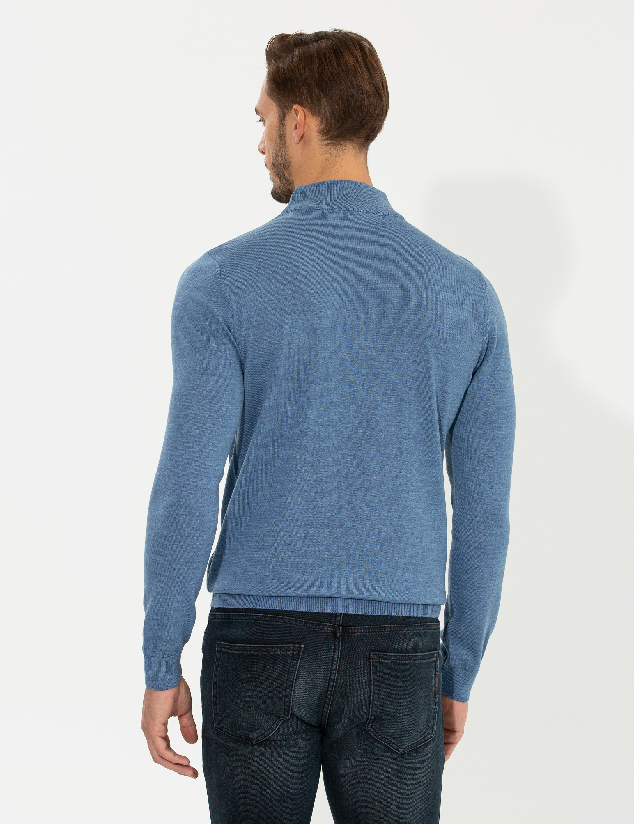 Pierre Cardin Mavi Regular Fit Yarım Balıkçı Yaka Yün Karışımlı Basic Triko Kazak görsel 5