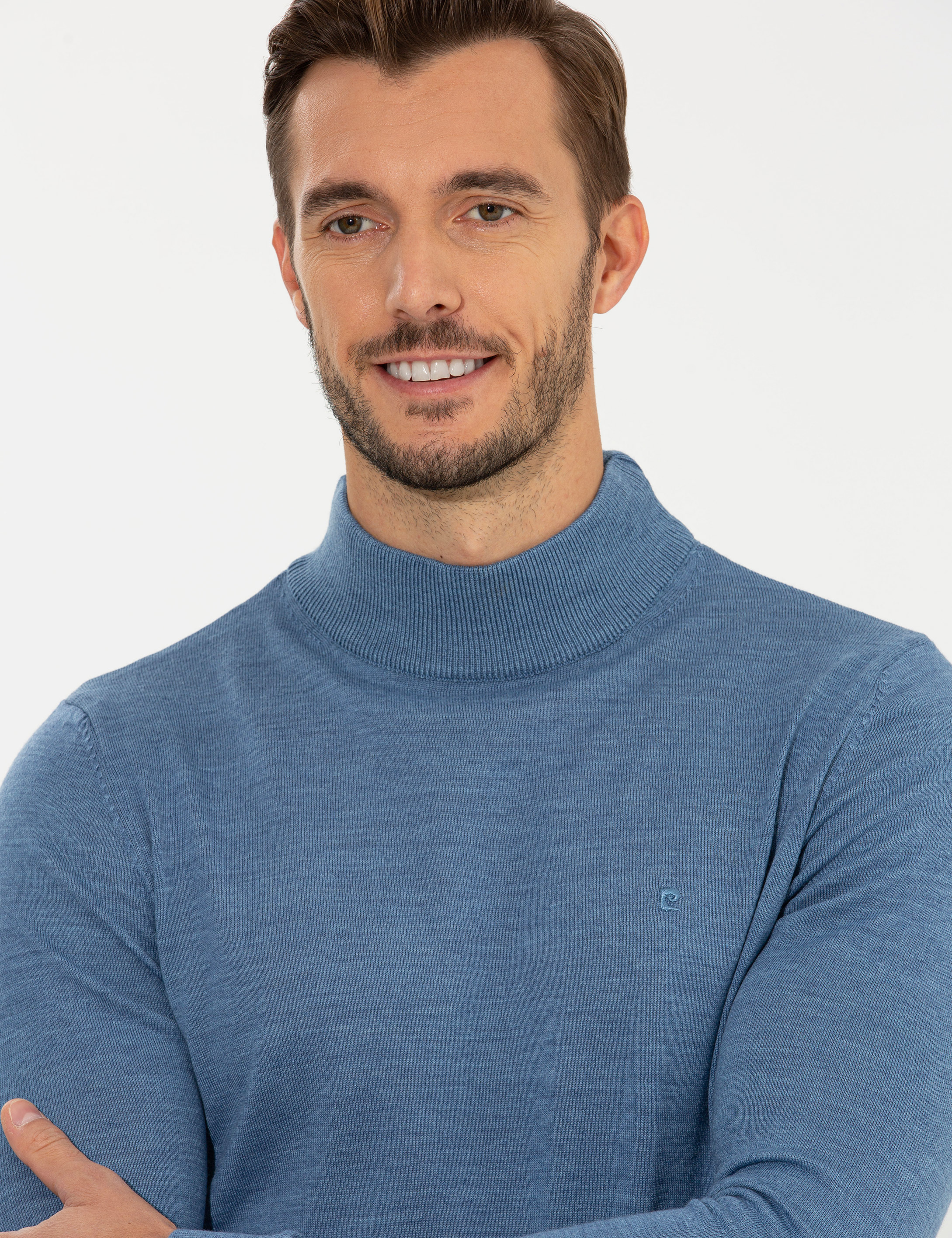 Pierre Cardin Mavi Regular Fit Yarım Balıkçı Yaka Yün Karışımlı Basic Triko Kazak görsel 3