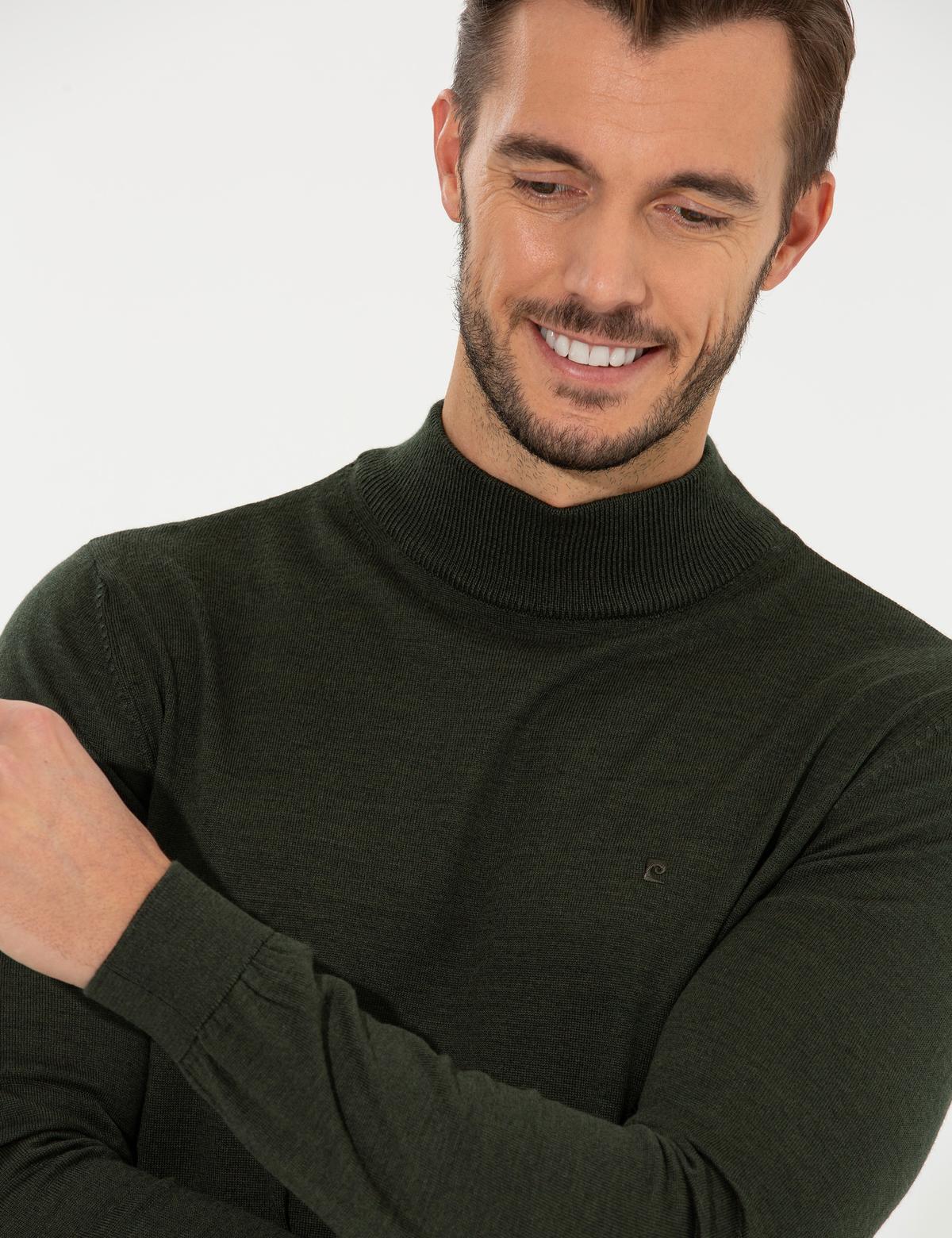 Yeşil Regular Fit Yarım Balıkçı Yaka Yün Karışımlı Basic Triko Kazak - 50236754153