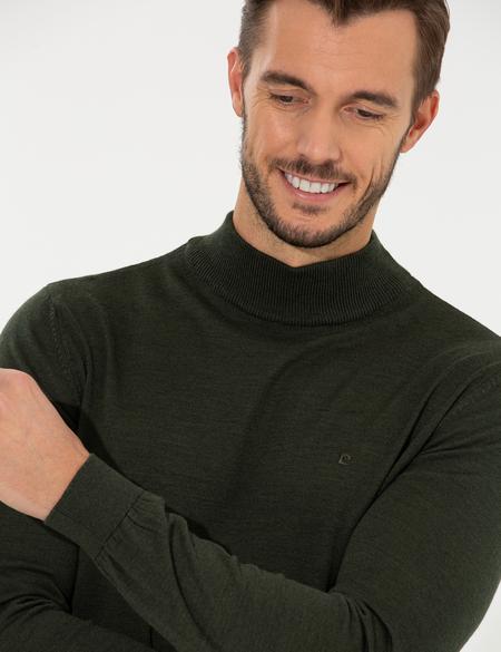 Yeşil Regular Fit Yarım Balıkçı Yaka Yün Karışımlı Basic Triko Kazak - 50236754153