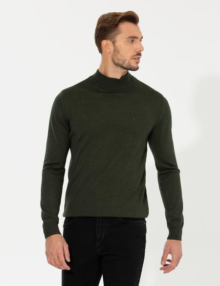 Yeşil Regular Fit Yarım Balıkçı Yaka Yün Karışımlı Basic Triko Kazak - 50236754153