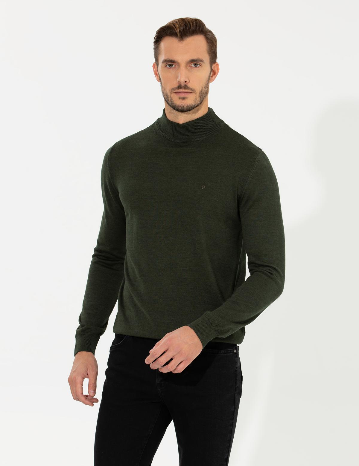 Yeşil Regular Fit Yarım Balıkçı Yaka Yün Karışımlı Basic Triko Kazak - 50236754153