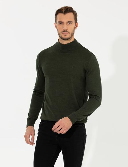 Yeşil Regular Fit Yarım Balıkçı Yaka Yün Karışımlı Basic Triko Kazak - 50236754153