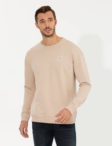 Bej Comfort Fit Sweatshirt