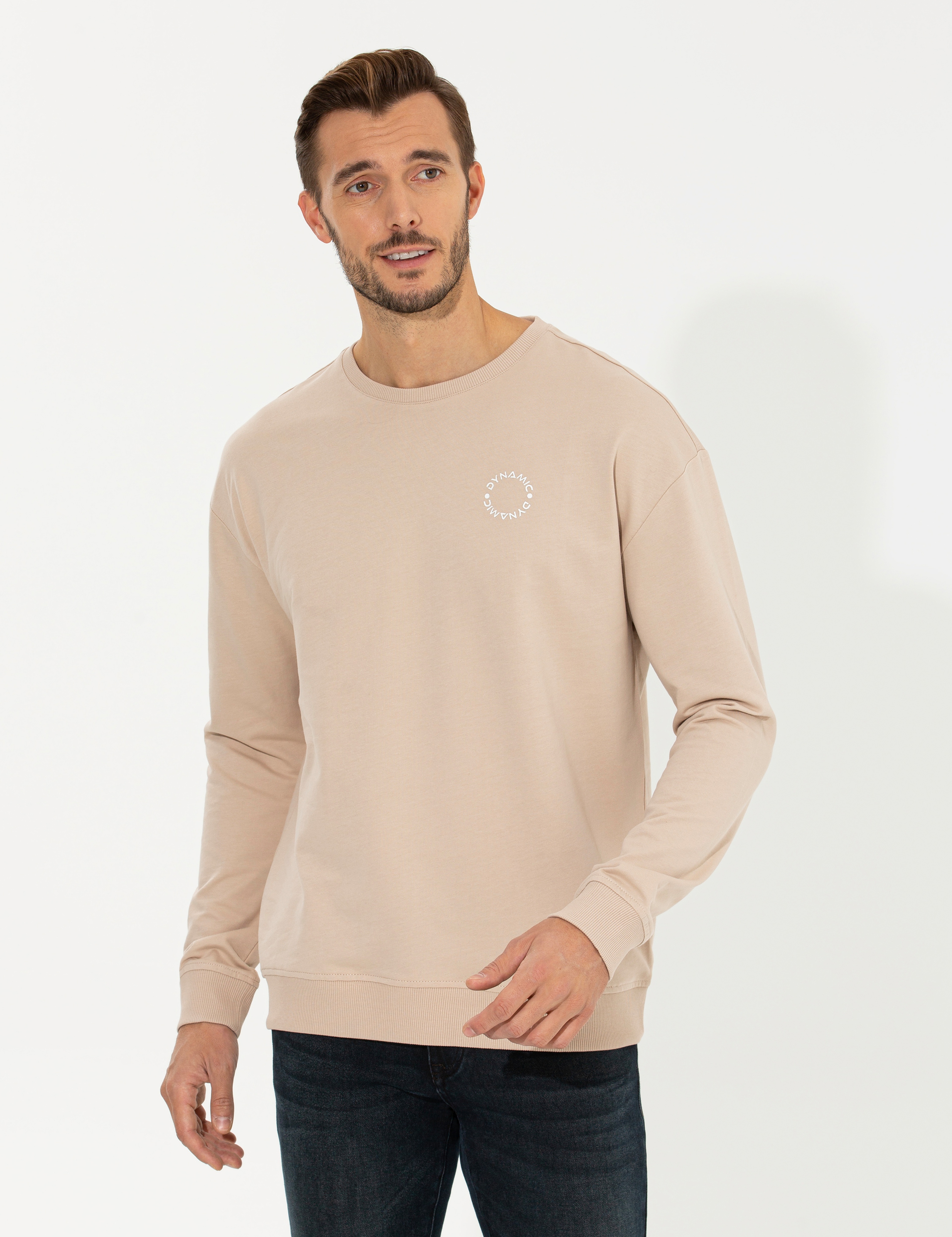 Bej Comfort Fit Sweatshirt - Image 3