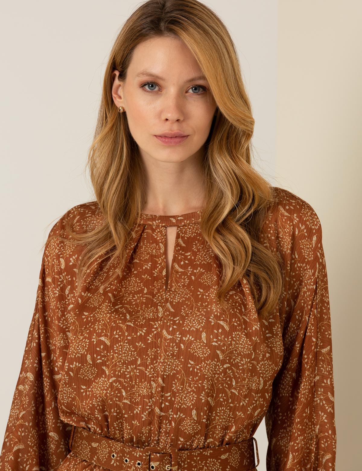 Camel Desenli Elbise - 50257478002