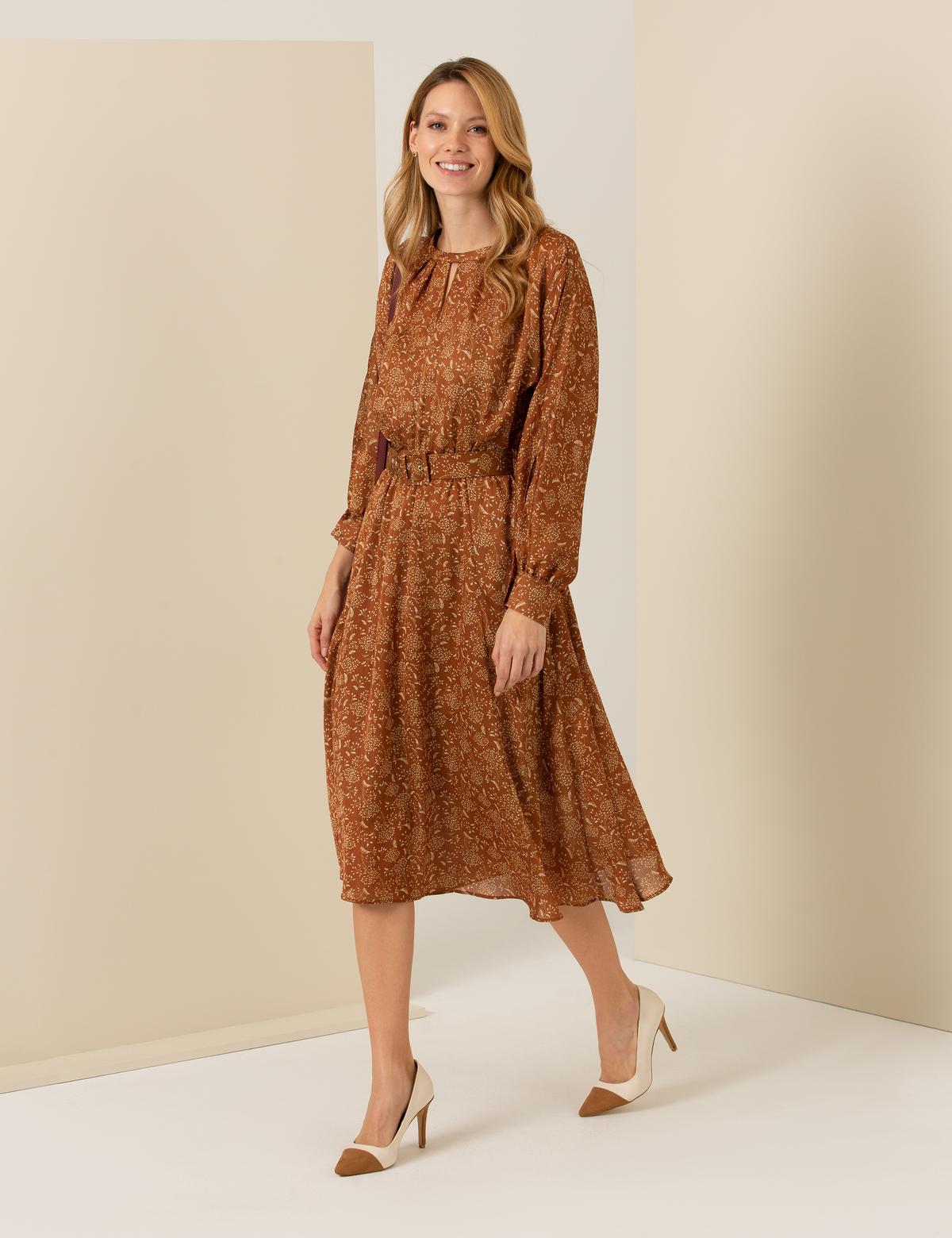 Camel Desenli Elbise - 50257478002