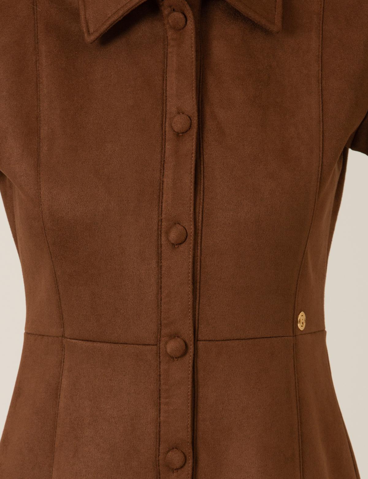 Kahverengi Slim Fit Dokuma Elbise - 50262732003