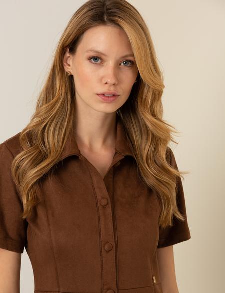 Kahverengi Slim Fit Dokuma Elbise - 50262732003