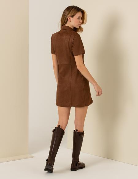 Kahverengi Slim Fit Dokuma Elbise - 50262732003