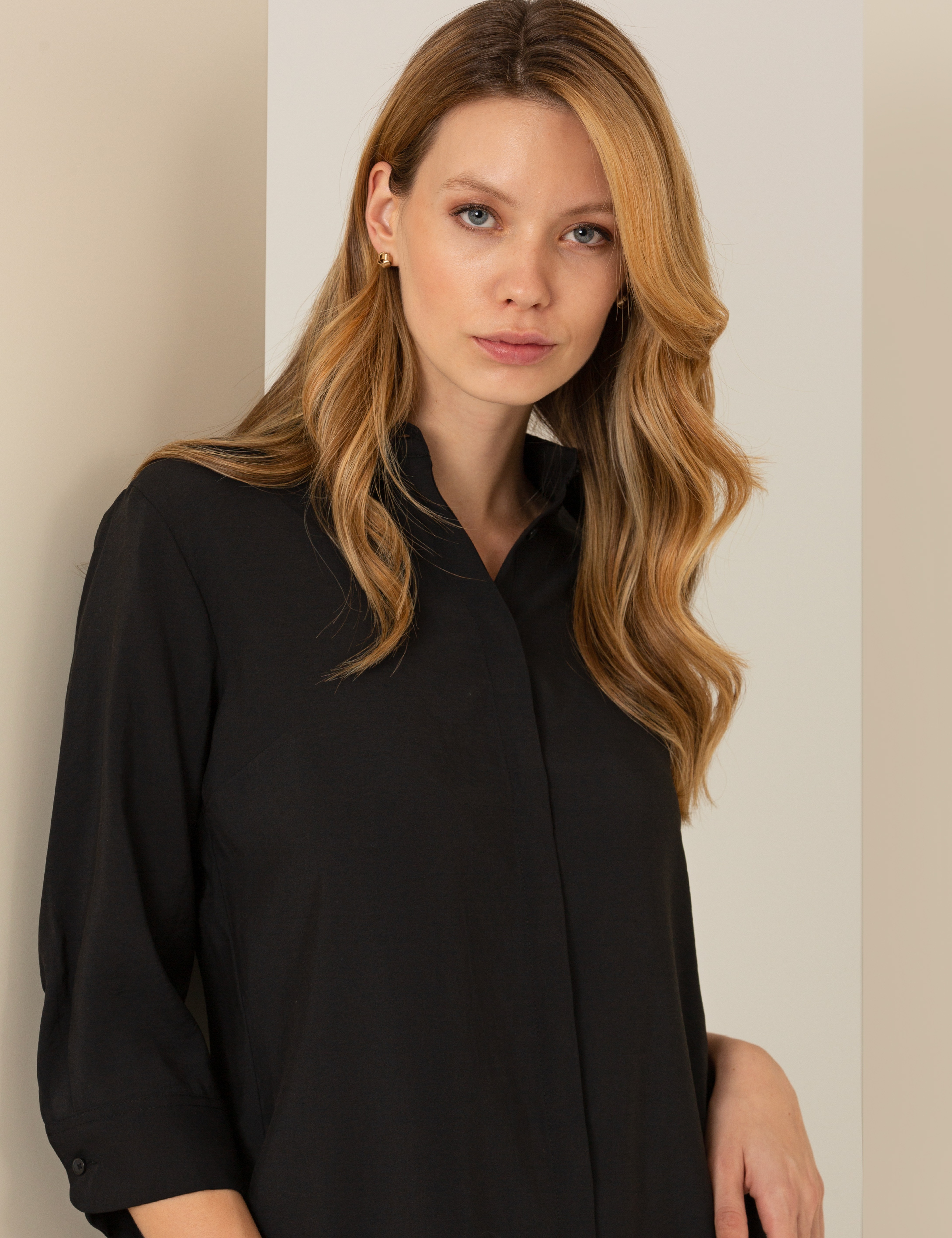 Siyah Slim Fit Dokuma Elbise - Image 3