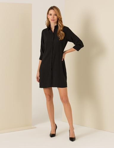 Siyah Slim Fit Dokuma Elbise
