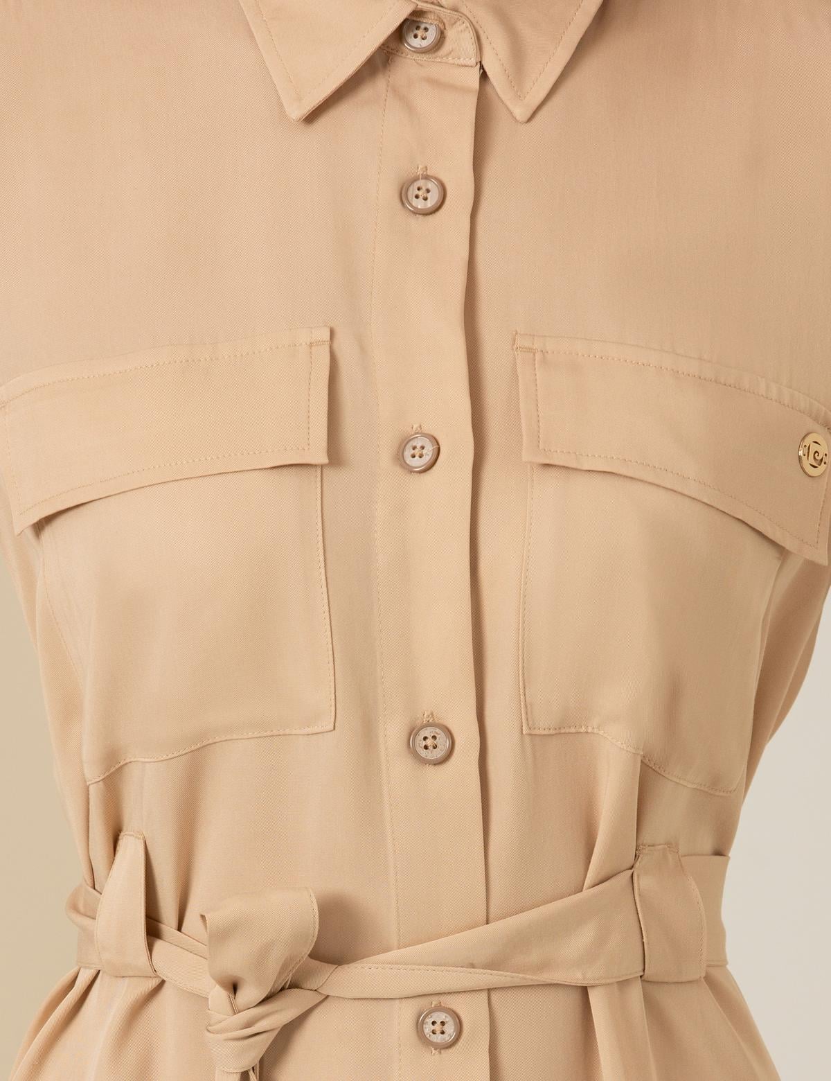 Bej Midi Gömlek Elbise - 50262730002