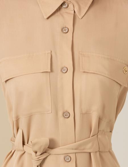 Bej Midi Gömlek Elbise - 50262730002