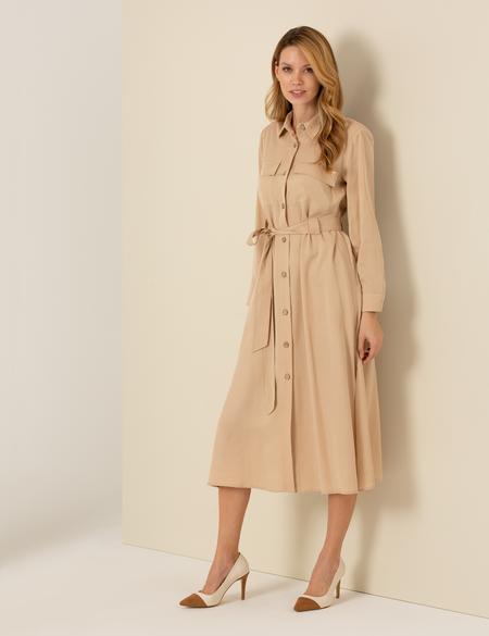 Bej Midi Gömlek Elbise - 50262730002