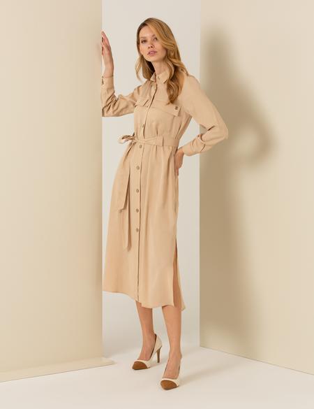 Bej Midi Gömlek Elbise - 50262730002