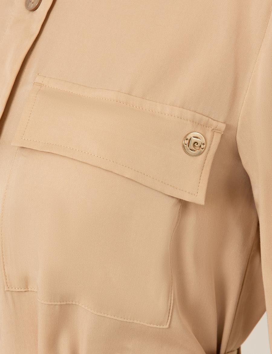 Bej Midi Gömlek Elbise