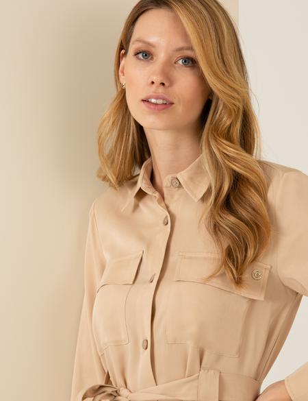 Bej Midi Gömlek Elbise - 50262730002