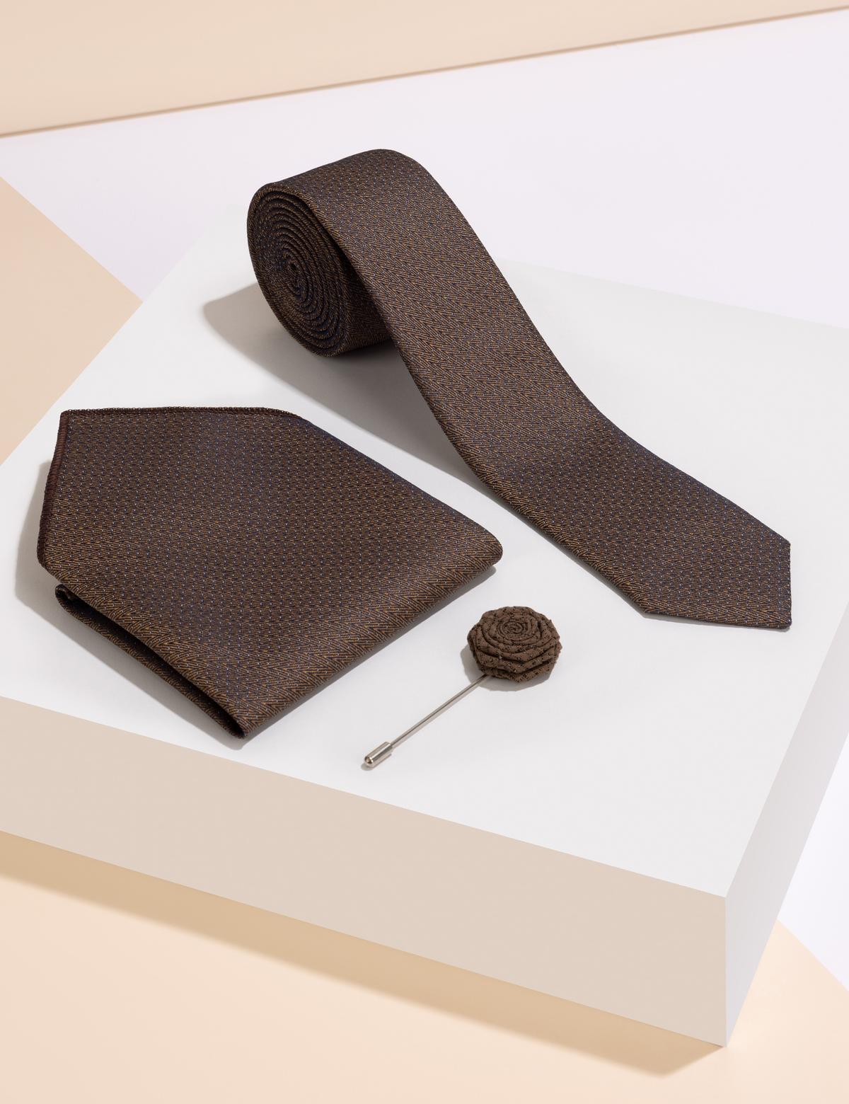 Hardal 3'lü Kravat Mendil Set