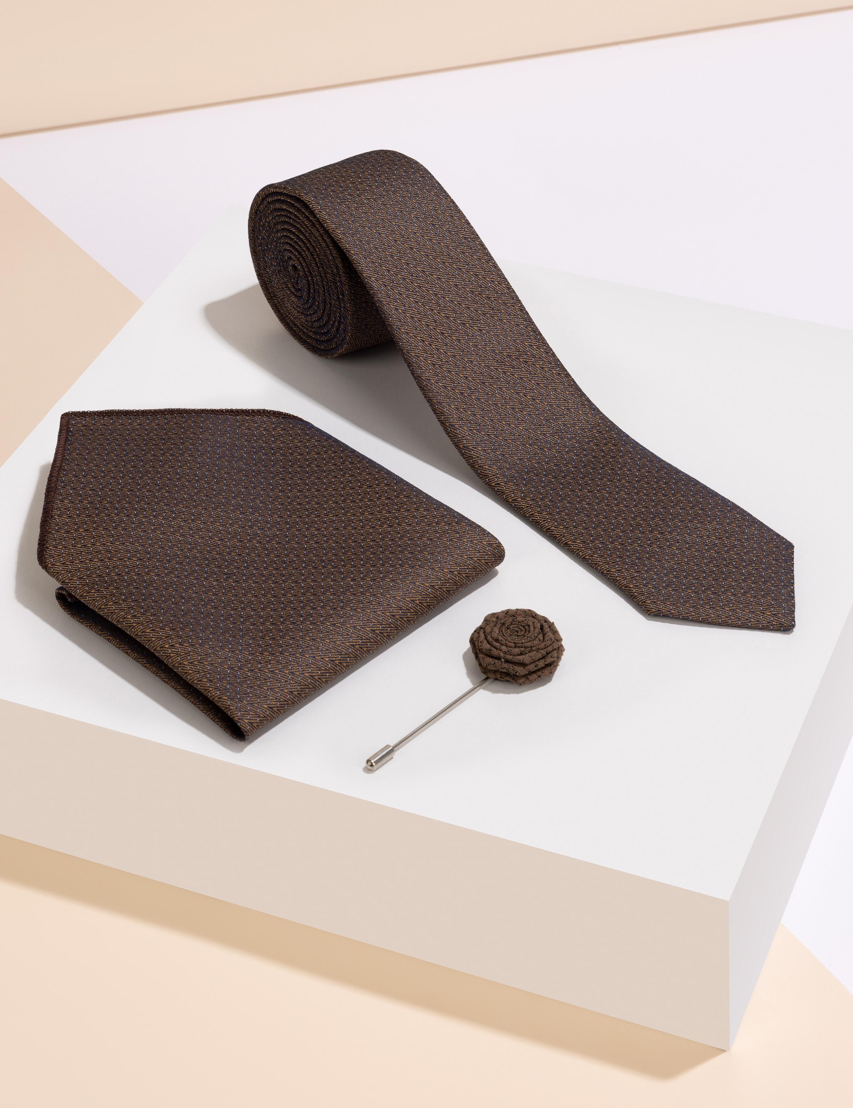 Hardal 3'lü Kravat Mendil Set