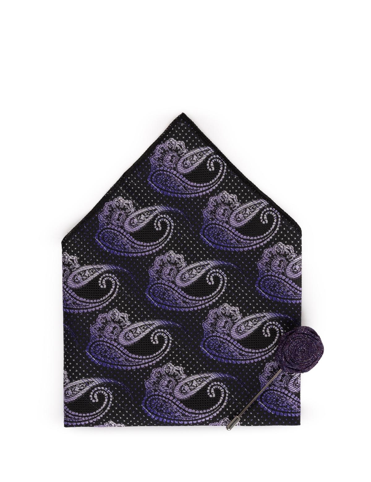 Mor 3'lü Kravat Mendil Set - 50269861003