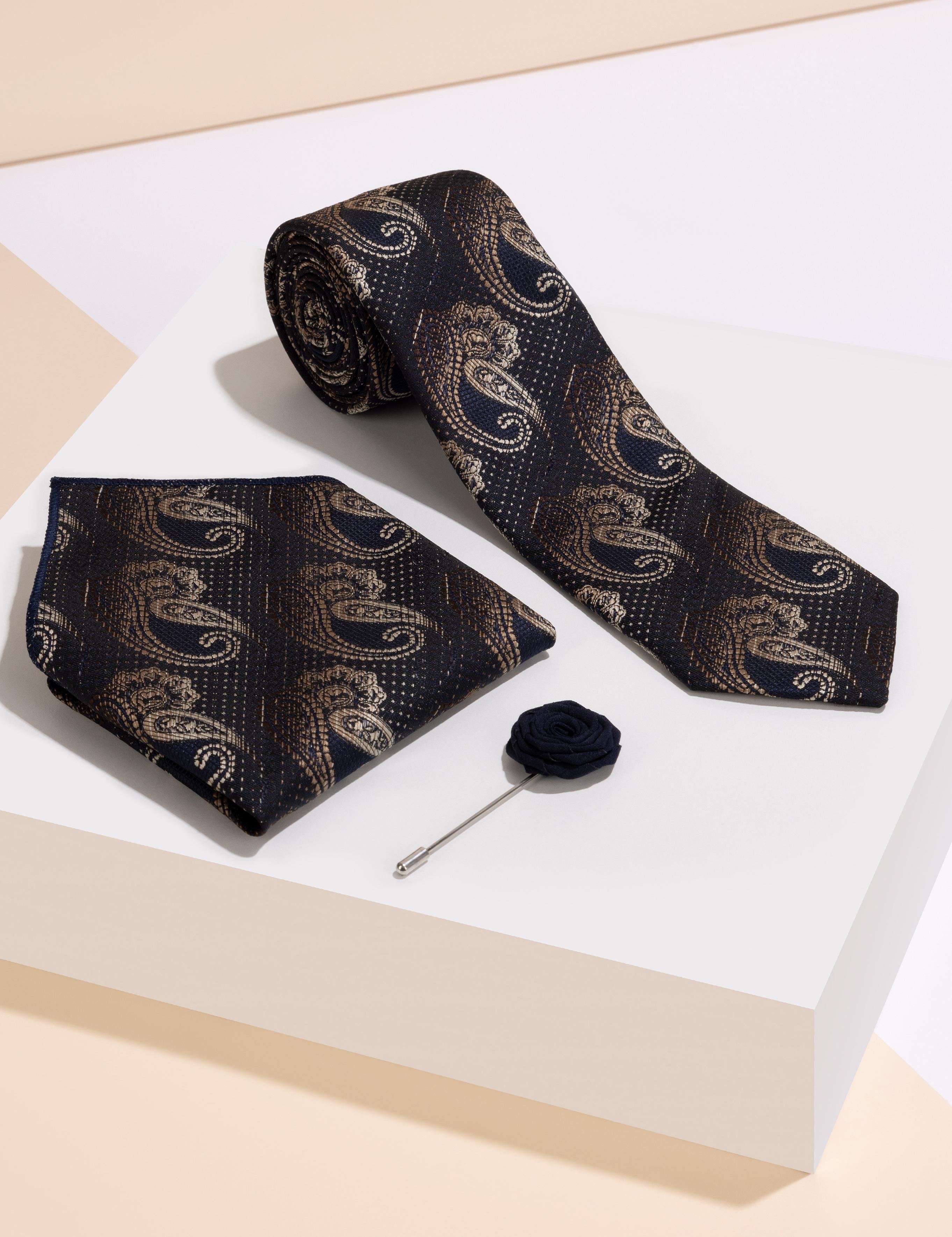 Kahverengi 3'lü Kravat Mendil Set