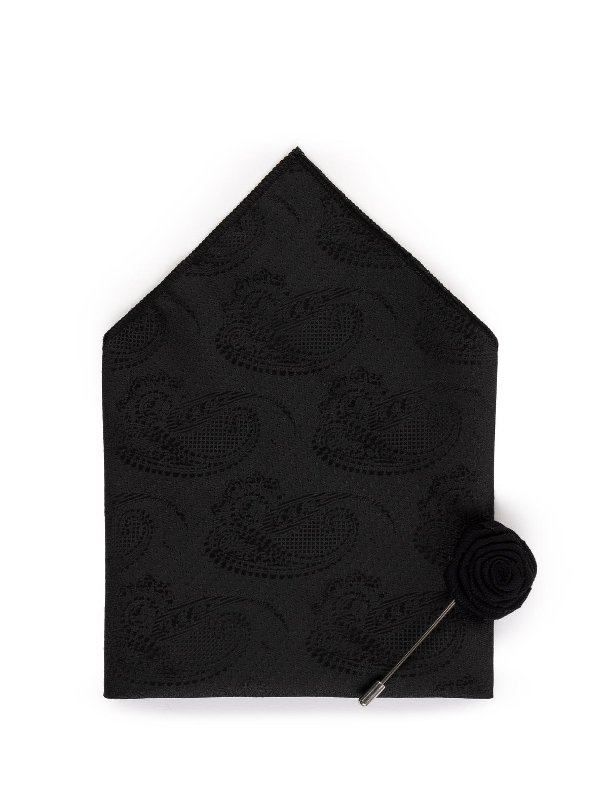 Siyah 3'lü Kravat Mendil Set - 50269861001