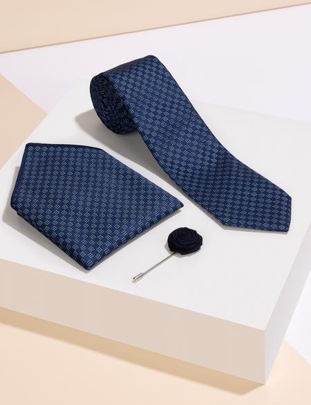 Lacivert 3'lü Kravat Mendil Set - 50269862001
